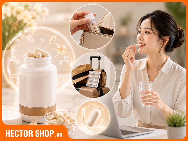 Collagen dạng viên thuận tiện khi phải thường xuyên di chuyển