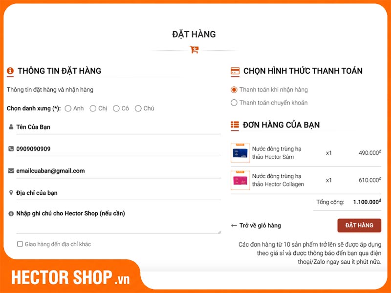 Hướng dẫn đặt hàng tại Hector Shop