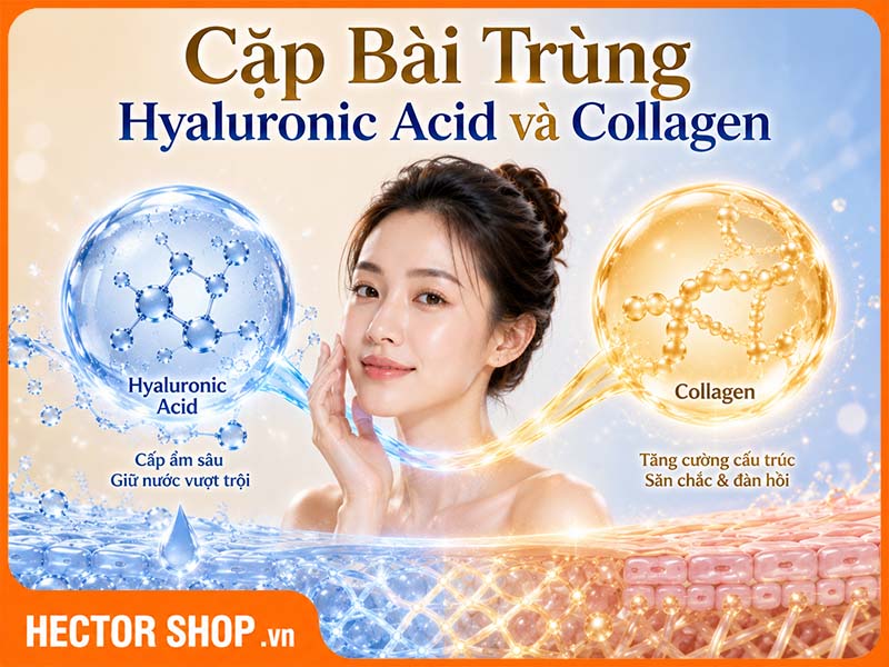 Hyaluronic Acid thường đi cùng Collagen trong các sản phẩm bảo vệ da