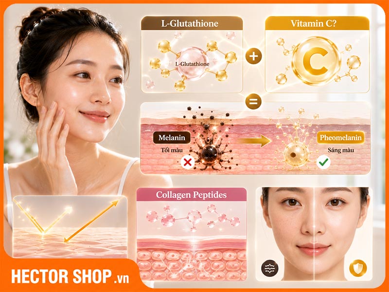 L-Glutathione và Vitamin C chính là bộ đôi hỗ trợ sáng da