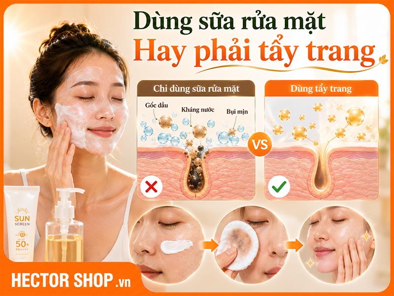 Sữa rửa mặt có thể không làm sạch lớp kem chống nắng