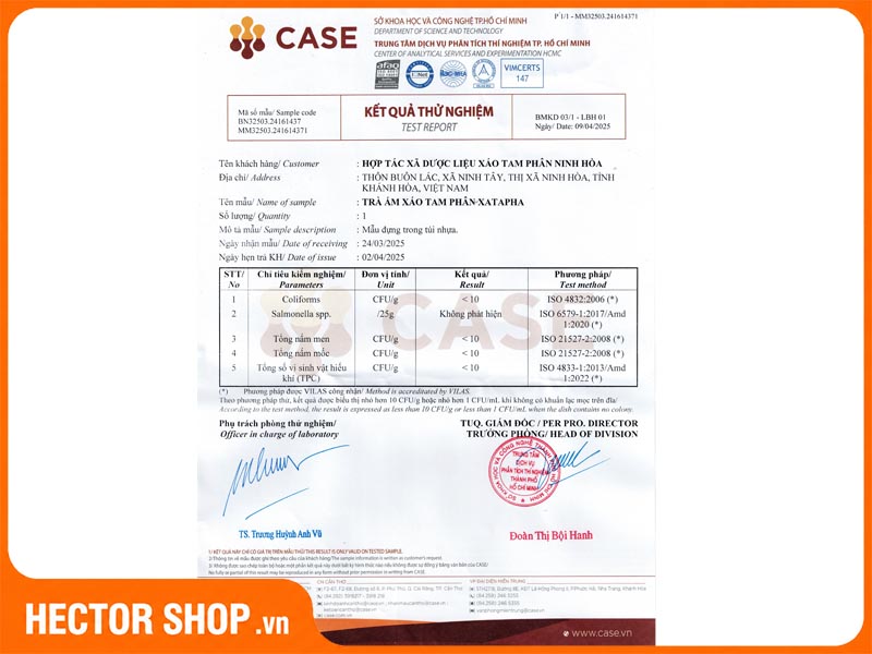 Kết quả xét nghiệm trà rễ cây xáo tam phân XATAPHA