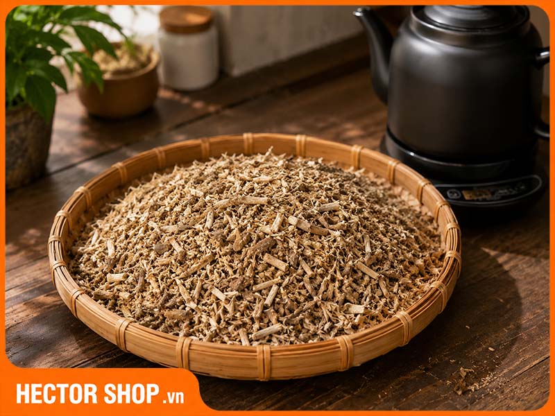 Rễ xáo tam phân được cắt ngắn, vụn giúp rút ngắn thời gian đun, sắc