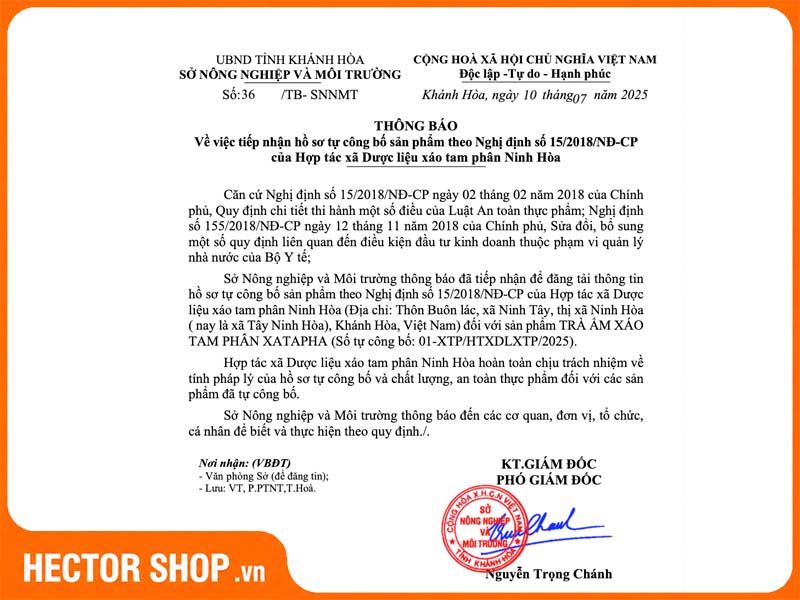 Tiếp nhận công bố xáo tam phân XATAPHA